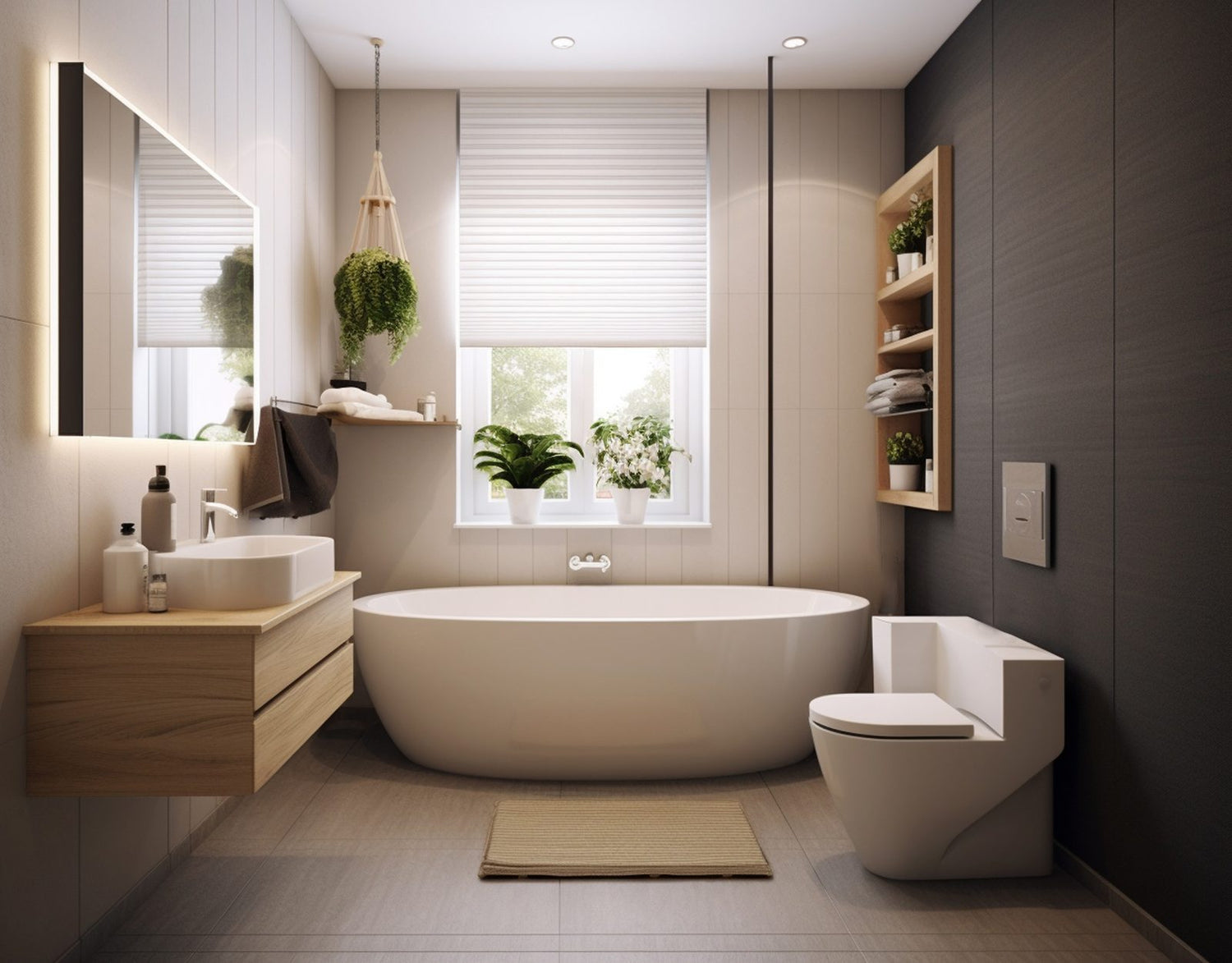 Fertig saniertes Bad mit Wanne, Waschtisch und WC