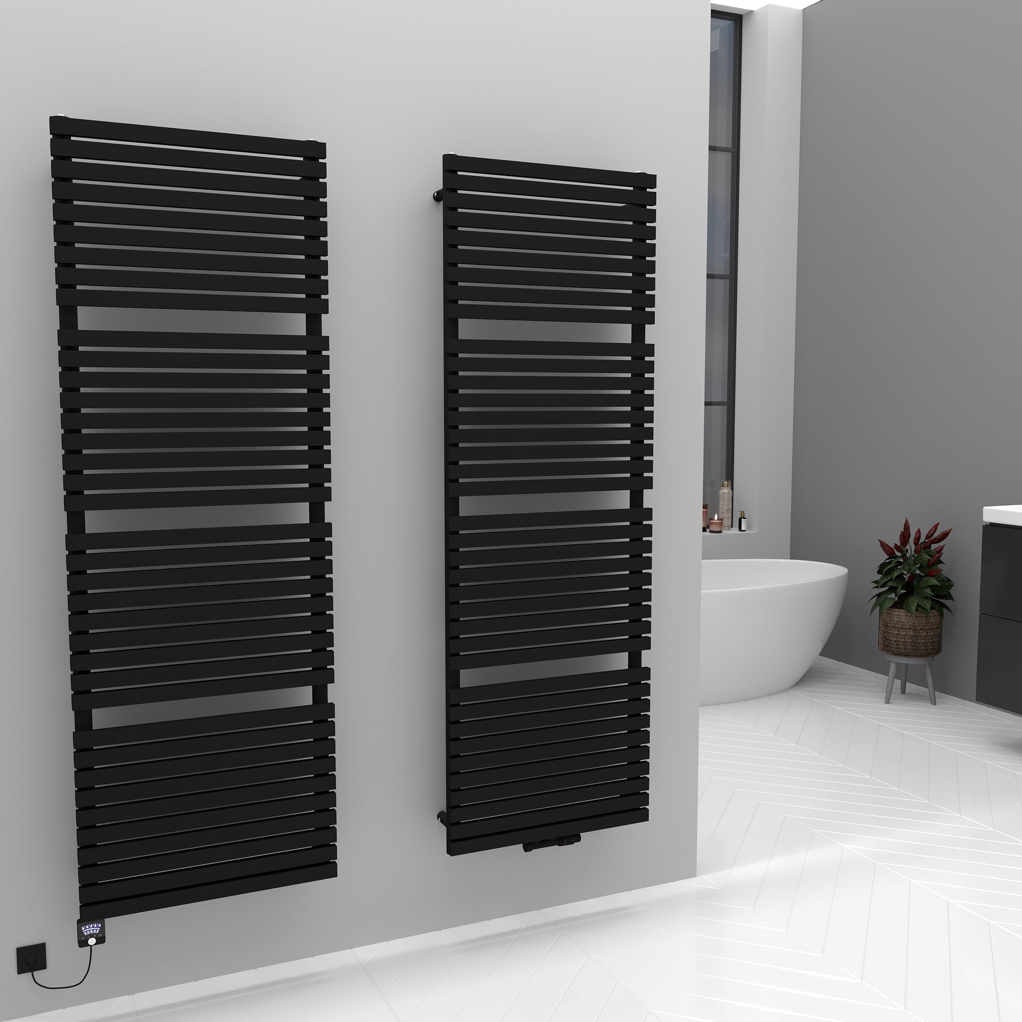 Badheizkörper Handtuchwärmer Paneelheizkörper 1350 Watt FLORA Schwarz – Produktfoto, Helia Bad