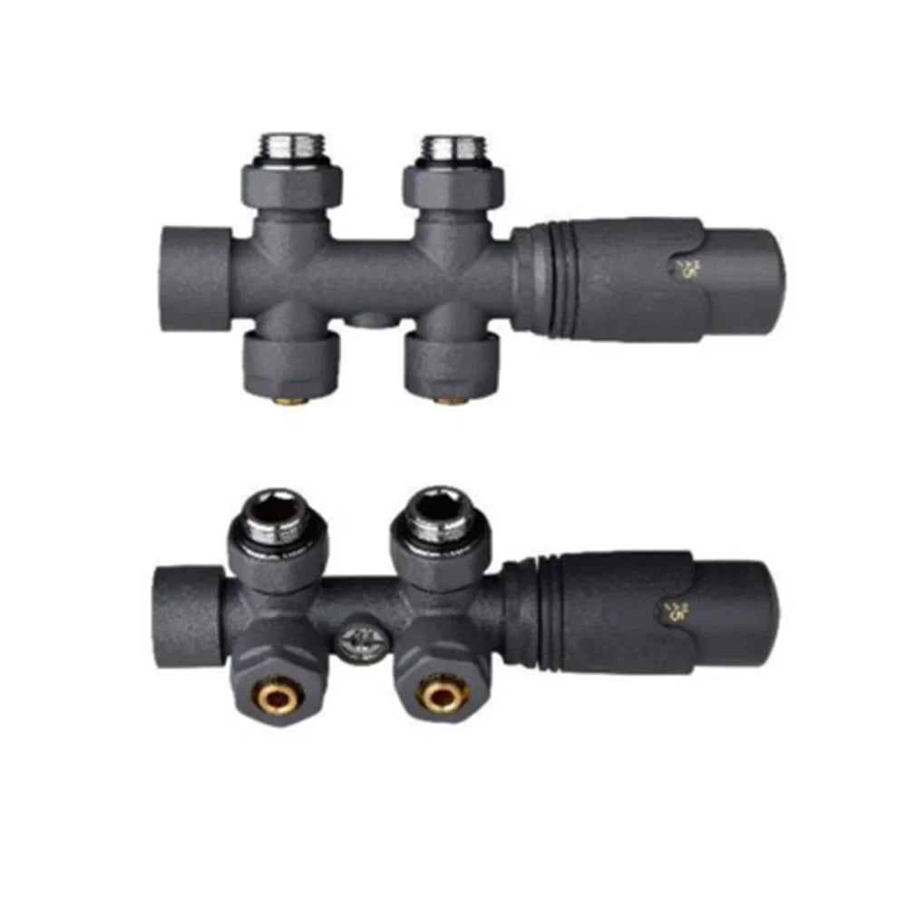 Multiblock Set für Badheizkörper Eck- und Durchgangsform – Chrom × Eckform – 15mm – Produktfoto, Helia Bad