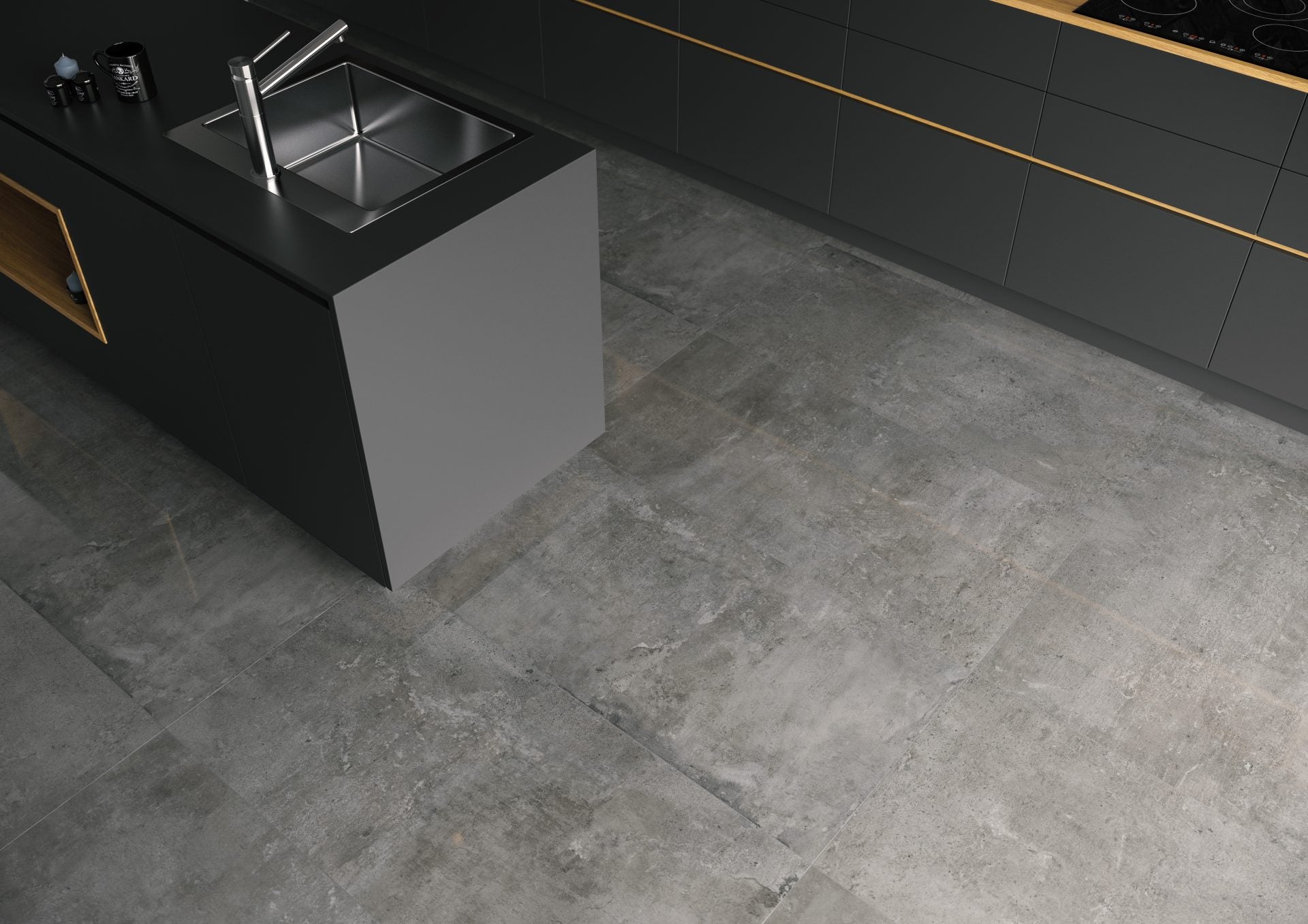 Bodenfliese Softcement Hochglanz Graphit