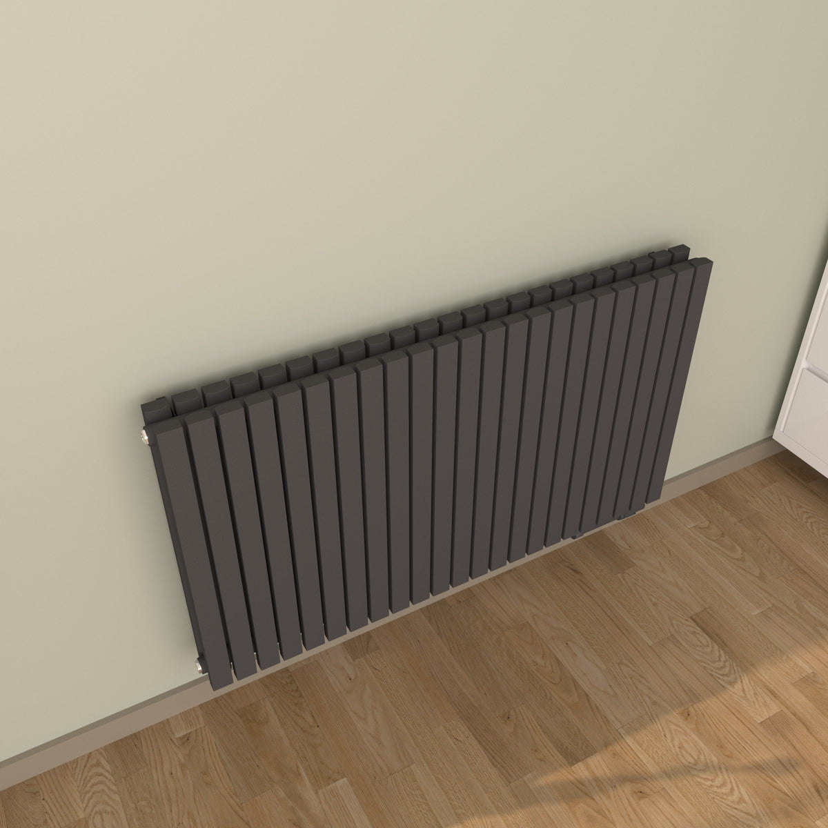 Design-Paneelheizkörper SOMERA Anthrazit, horizontal – Ansicht schräg von oben