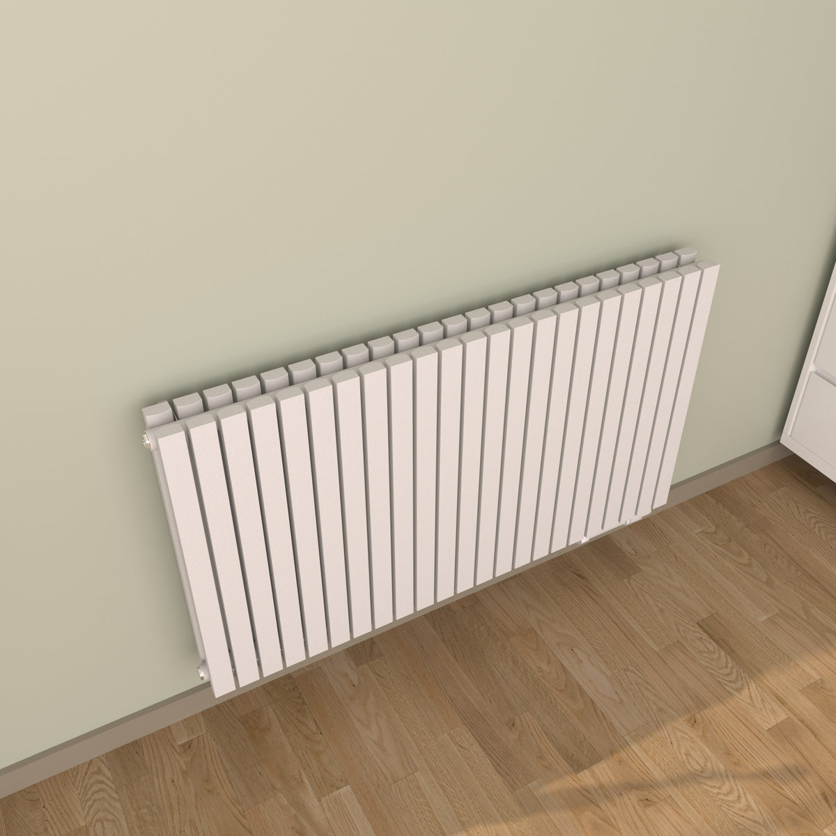 Design-Paneelheizkörper SOMERA Weiß, horizontal – Ansicht schräg von oben