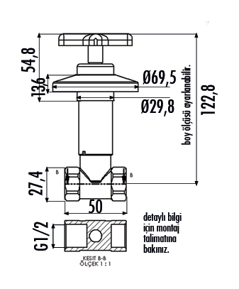 Maßzeichnung CREAVIT AC 70S Unterputzventil für Dusch-WC/Bidet – Chrom – Kreuzgriff