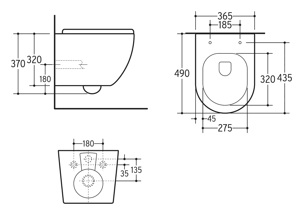 Maßzeichnung Lavinno Hänge-WC Tornado Rimless weiß glänzend