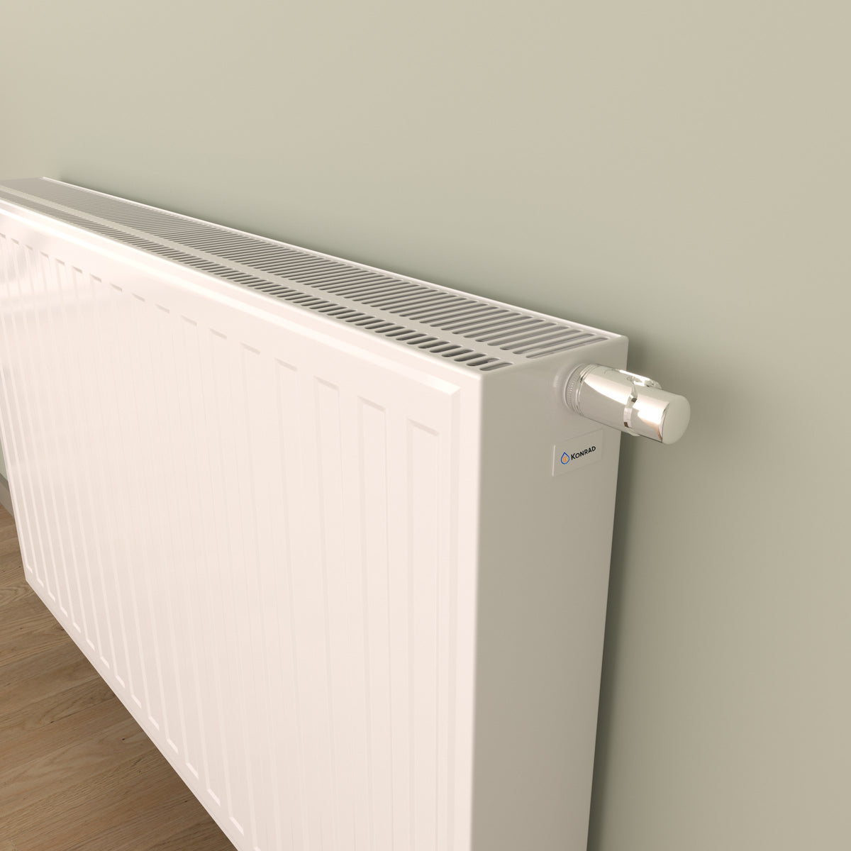 Paneelheizkörper KONRAD Typ 33 (Ventilheizkörper) – Detail oben rechts mit Thermostatkopf